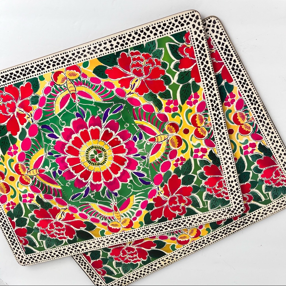 Pottery Barn colorful bohemian printed cork mat/placemat-pair(2)